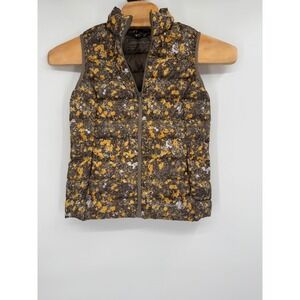 Eddie Bauer EB650 Down‎ Puffer Vest Womens Full Zip Yellow Floral Sz S